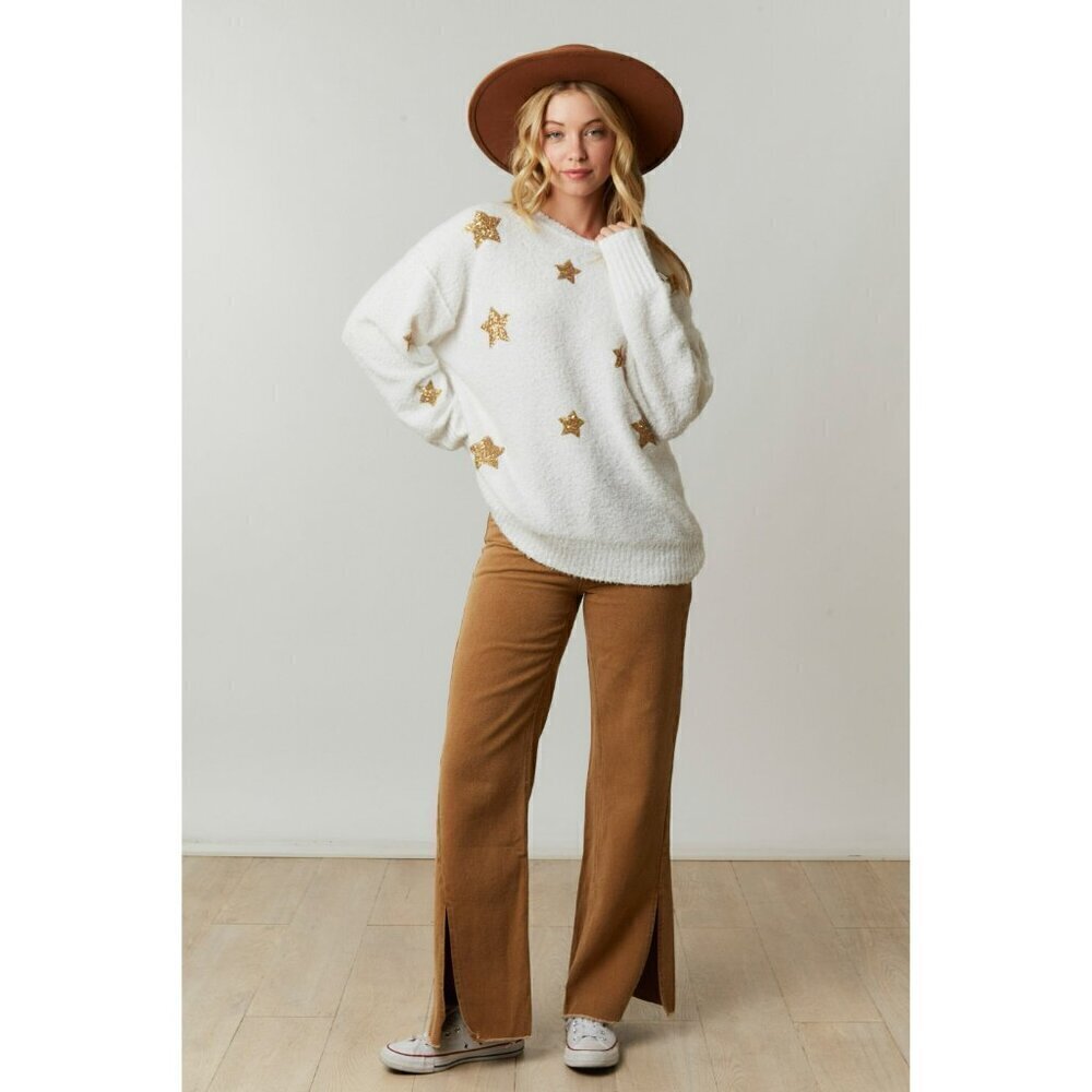 Kimber Sequin Starry Sweater in White - Picture 2 of 6